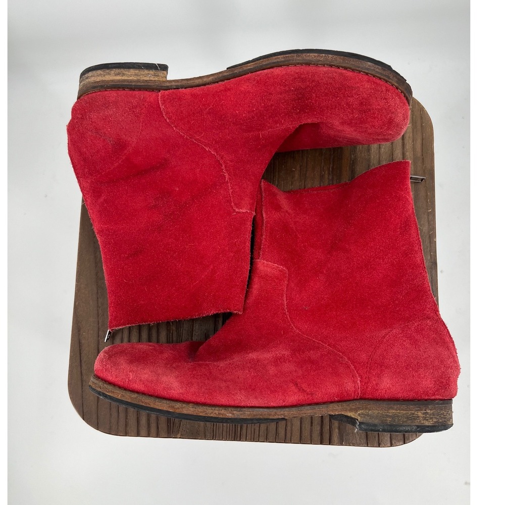 Vintage Gudrun Sjöden Red Suede Side-Zip Ankle Boots - Size 40 (EU)/US 9